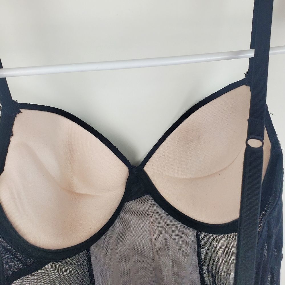 ALICE OLIVIA Classics Lingerie Padded Bra Dress Sexy Semi Sheer Lace Teddy Black - Picture 5 of 6